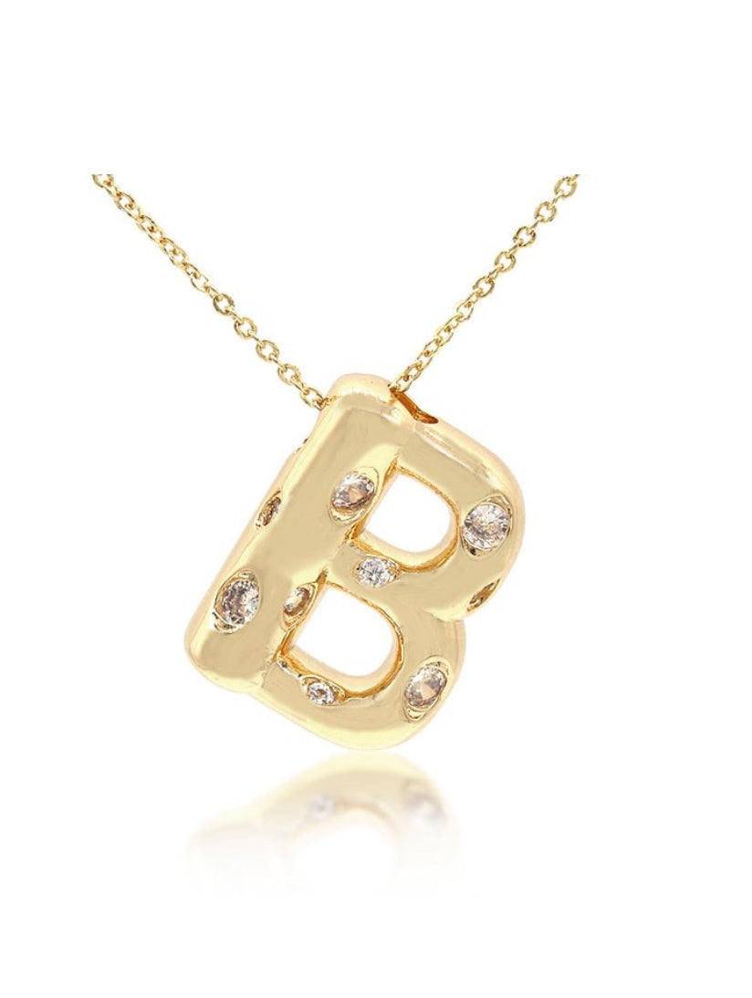 Bubble CZ Letter Initial Necklace