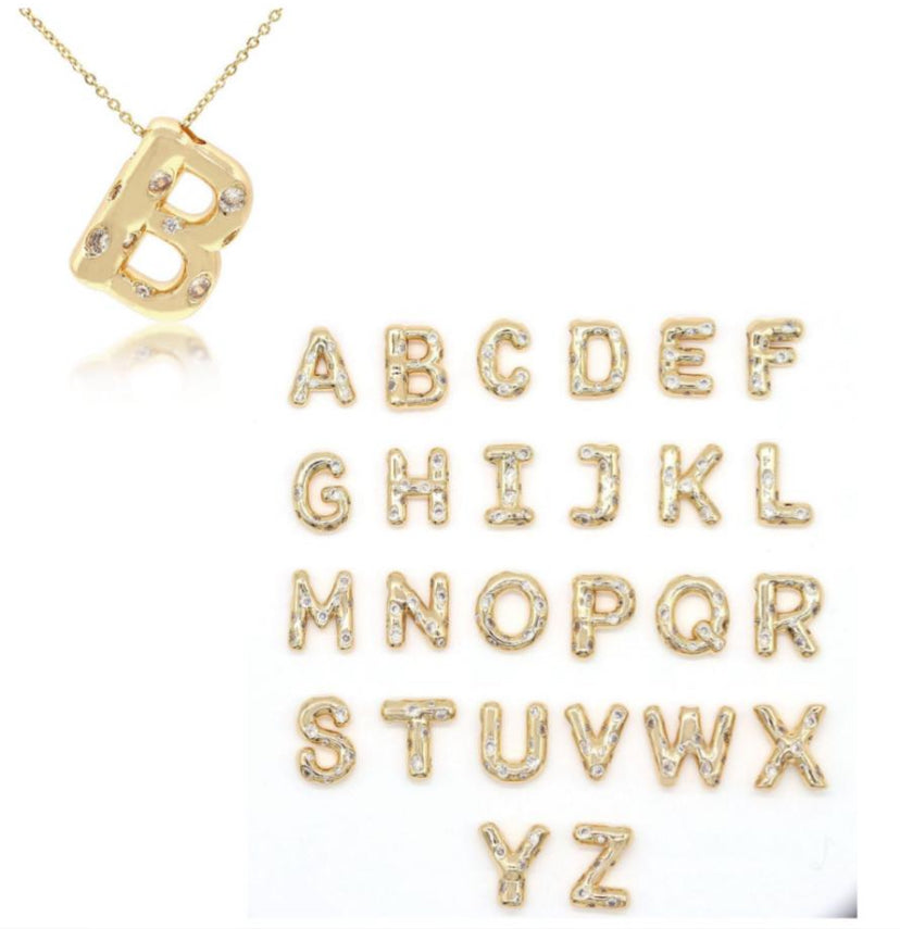 Bubble CZ Letter Initial Necklace