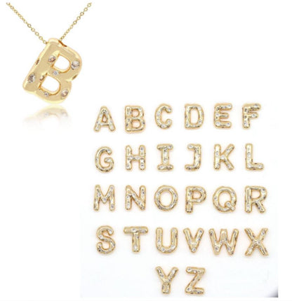 Bubble CZ Letter Initial Necklace