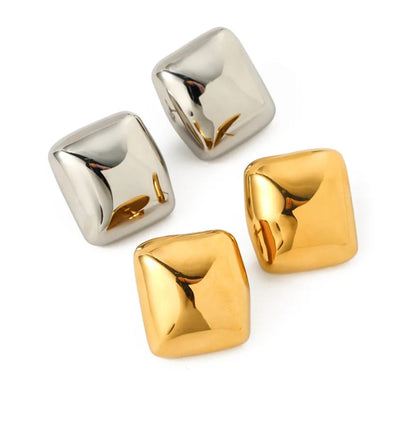 Golden Square Chunky Stud Earrings